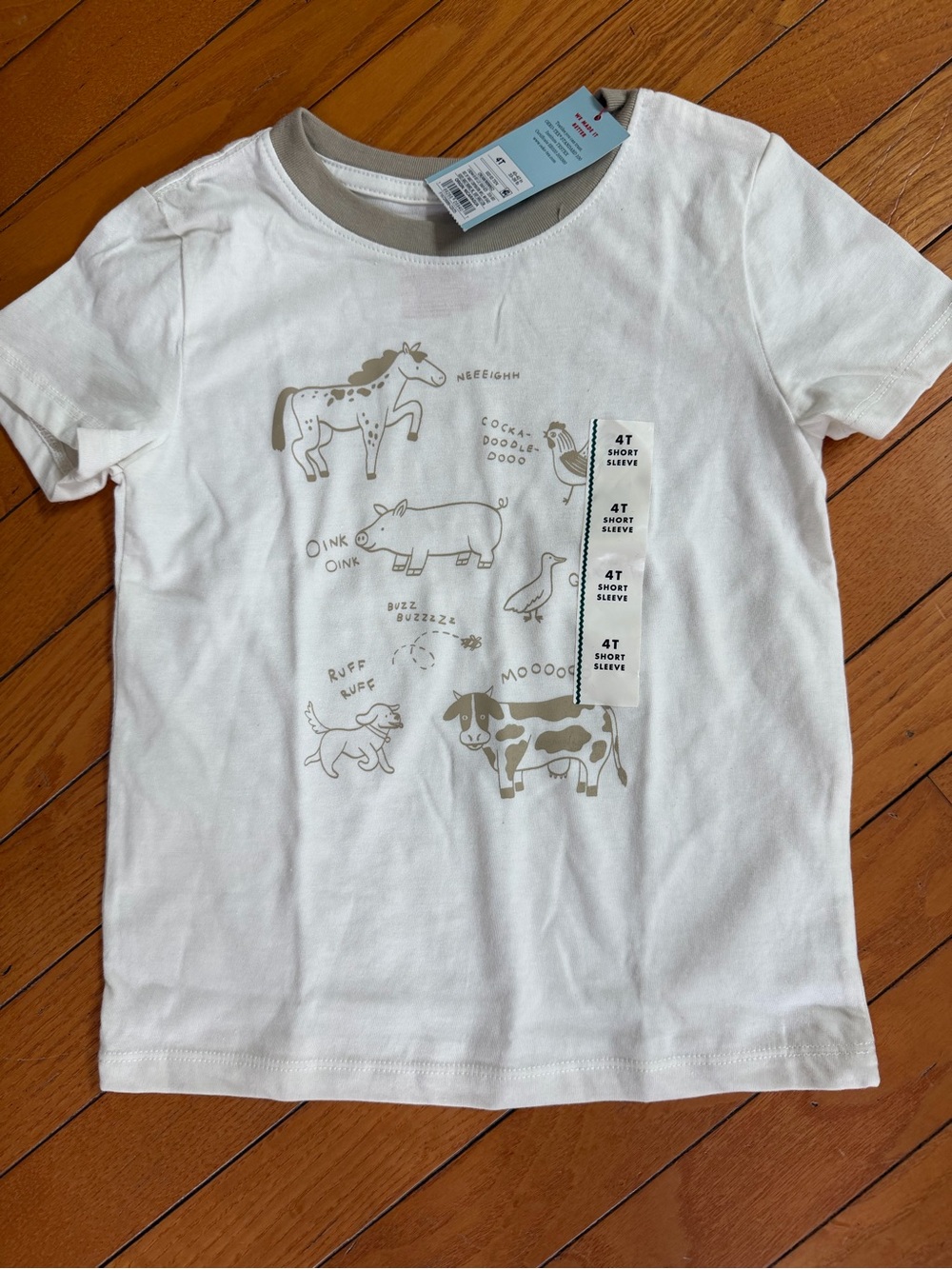 Cat & Jack White Short Sleeve Tee with Tan Farm Animal 4T NET Graphics